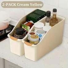 LAISONWARE 2pcs PP Plastic Curved Storage Boxes In White/Cream, Space-Saving Cabinet Organizer Boxes For Under Sink, Pantry And Kitchen Gaps, Drawer-Style Design With Dividers For Home - Multicolor - View 4