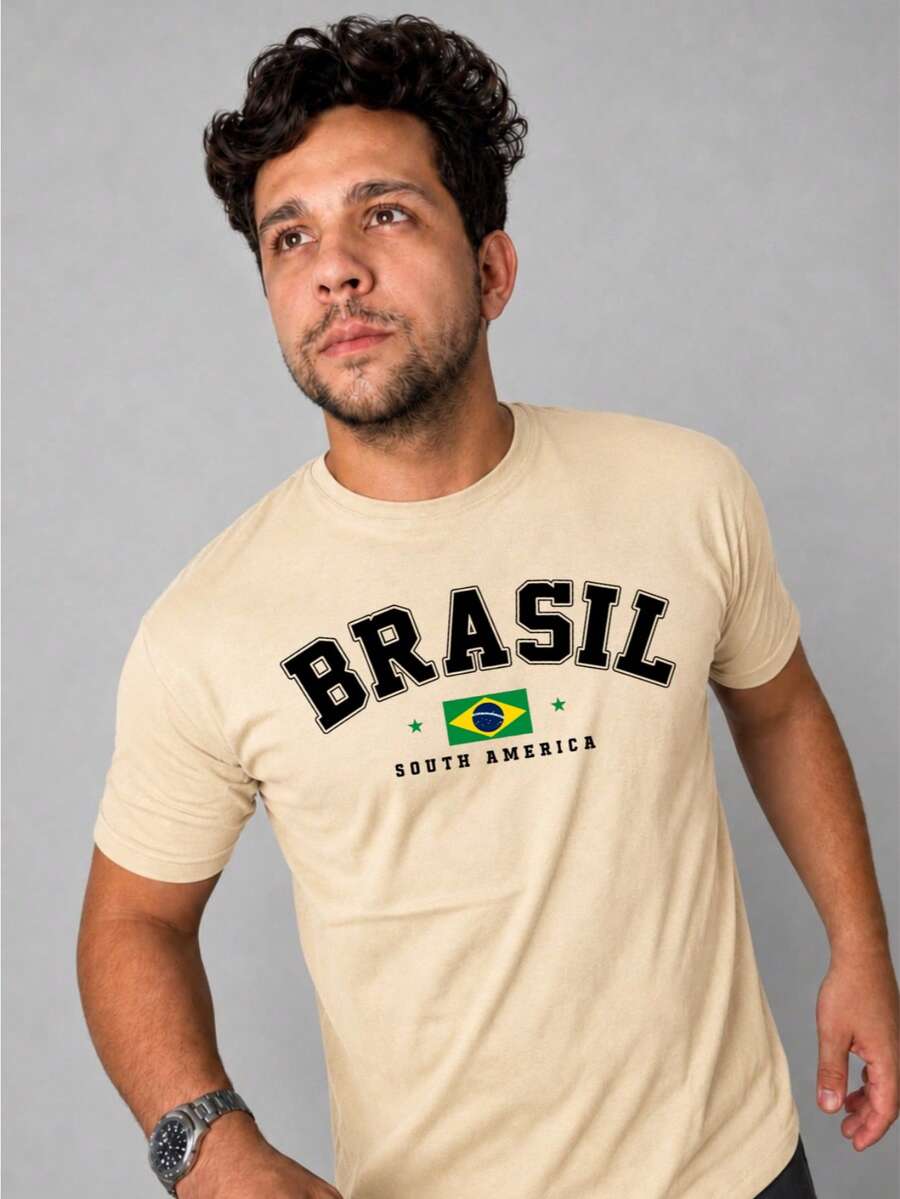 Men Plus Size T-Shirts - 米色 - 查看 1