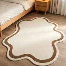 1pc White Minimalist Asymmetrical Rug, Natural Wood Style, Decorative Rug, Bedroom Decor, Small Rug, Carpet, Home Decor, Living Room Rug, Living Room Small Rug, Bedroom Rug, Living Room Home Decor, Outdoor Rug, Washable Rug - Multicolor - View 4