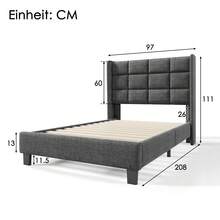 Modern Bed Frame With Linen Grey Cover - 90x200cm - 灰色 - 查看 2