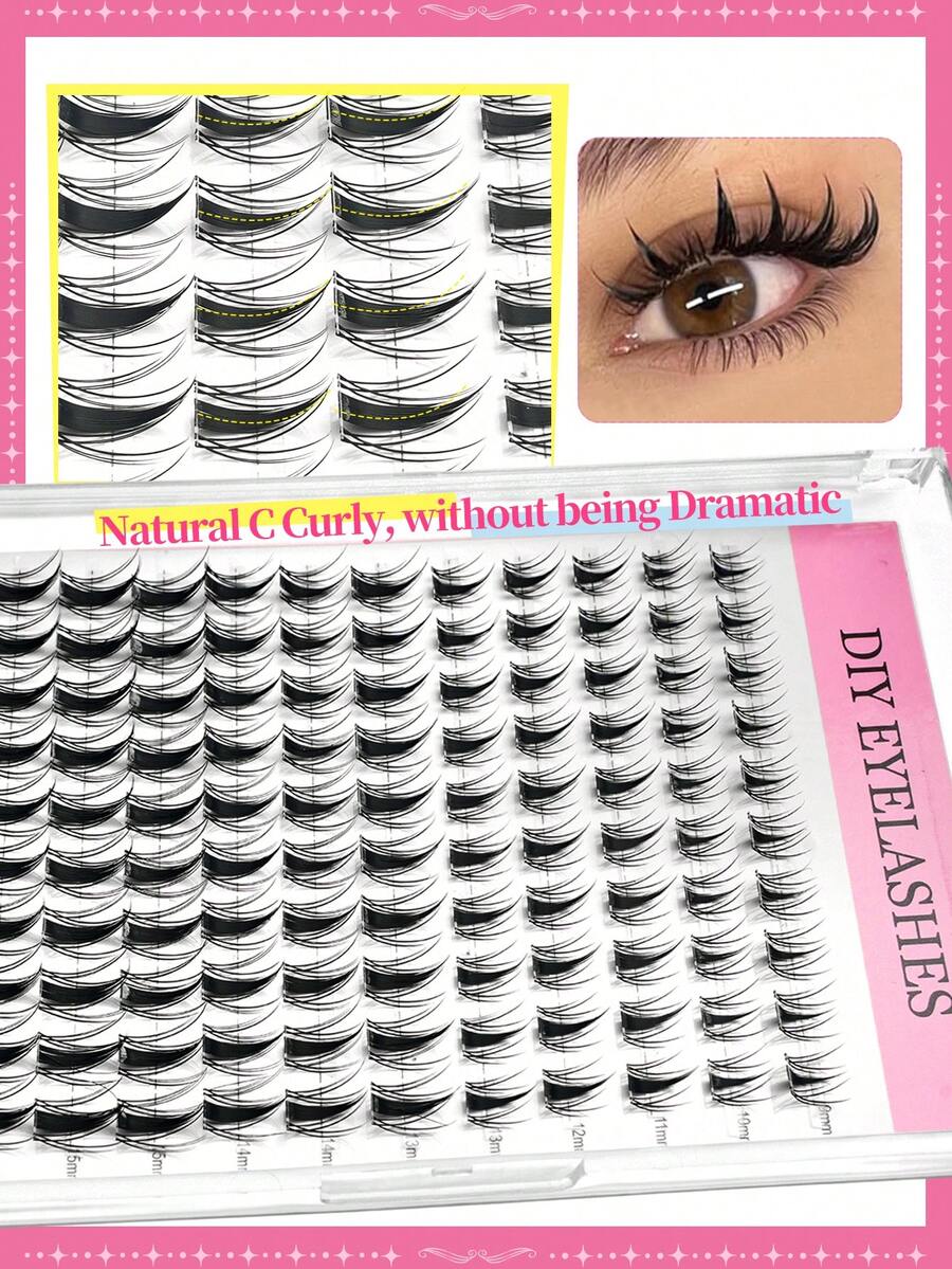 120 grappes de faux cils individuels DIY, boucle C, naturels et moelleux, longueur mixte de 9-16 mm, longs, légers, doux et réutilisables, convenant pour le quotidien, les fêtes, les mariages, les voyages, Halloween et autres occasions - D - Voir 1