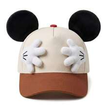 1pc Disney Beige & Brown Colorblock Baseball Cap, 3D Ears, Hand, Cotton Canvas, Adjustable Sun Protection Duck Bill Hat, Suitable For Theme Park Daily Wear, Women's Gift - Multicolor - View 5