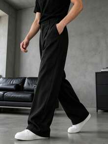 HEYKESON Men's 3D Panel Wide Leg Suit Pants, Drapey Business Casual Loose Fit Long Trousers - Black - View 4
