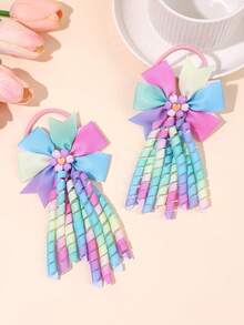 2pcs/Set Gradient Tassel Bow Elastic Headbands, Gradient Color Hairbands, Suitable For First Day Of School Party, Hair Accessories, School Supplies, Teacher Gifts - Multicolor - View 2