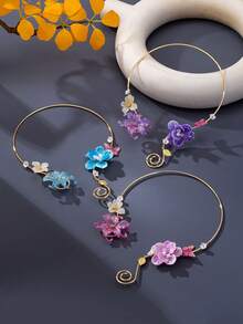 1 Stück zartrosa Farbverlauf Blumen asymmetrischer Schmetterling Blumen Spirale offener Hals Kragen Nischen Urlaub Schlüsselbein Halskette - Blumenhalsband - Übersicht 3