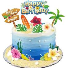 10pcs Creative Hawaiian Style Birthday Cake Toppers, Cartoon Hawaiian Theme Party Cake Decorations - Multicolor - View 7