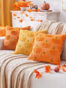 1/2 Stücke Herbst Kürbis Orange Kissenbezüge 18x18, Halloween Thanksgiving Innen Dekoration, Sofa Dekokissen, Feiertags Heim Dekoration - orange - Übersicht 7