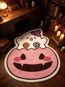 1 pieza Alfombra con forma de fantasma de piruleta de calabaza sonriente rosa, estilo lindo y peculiar, Halloween, felpudo, alfombra pequeña, alfombra de bienvenida, felpudo exterior, alfombra de cocina, decoración del hogar, alfombra de puerta principal, alfombra de área, alfombra de jardín, alfombra lavable - Multicolor - Ver 3