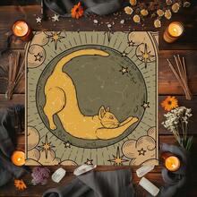 1 Stück Vintage Stretch Gelbe Katze Vollmond Tarot Tuch Konstellation Stern Wolke Himmlische Altar Matte Weicher Stoff Tarot Ausbreitung Tischdecke Niedlich Mystisch Hexe Spirituelle Wahrsagerei Karten Matte Heim Ritual Dekoration Geschenk - Schwarz - Übersicht 2