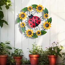 Vibrant Sunflower & Ladybug Decorative Hanging Plaque For Garden, Patio, Yard, Fence, Party, Wall And Holiday Outdoor Wall Decor - A - View 2
