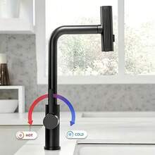 Matte Black Pull-Out Kitchen Faucet, Stainless Steel High Arc Single Handle Sink Tap, 3-Mode Switchable Pull-Out Spray Head, Rust-Resistant Black Coated Sink Faucet, Single Hole Easy Installation Kitchen & Bathroom Hardware, Modern Minimalist Home Decor Kitchen Renovation Hardware, Practical Housewarming Kitchen Gift - Multicolor - View 4