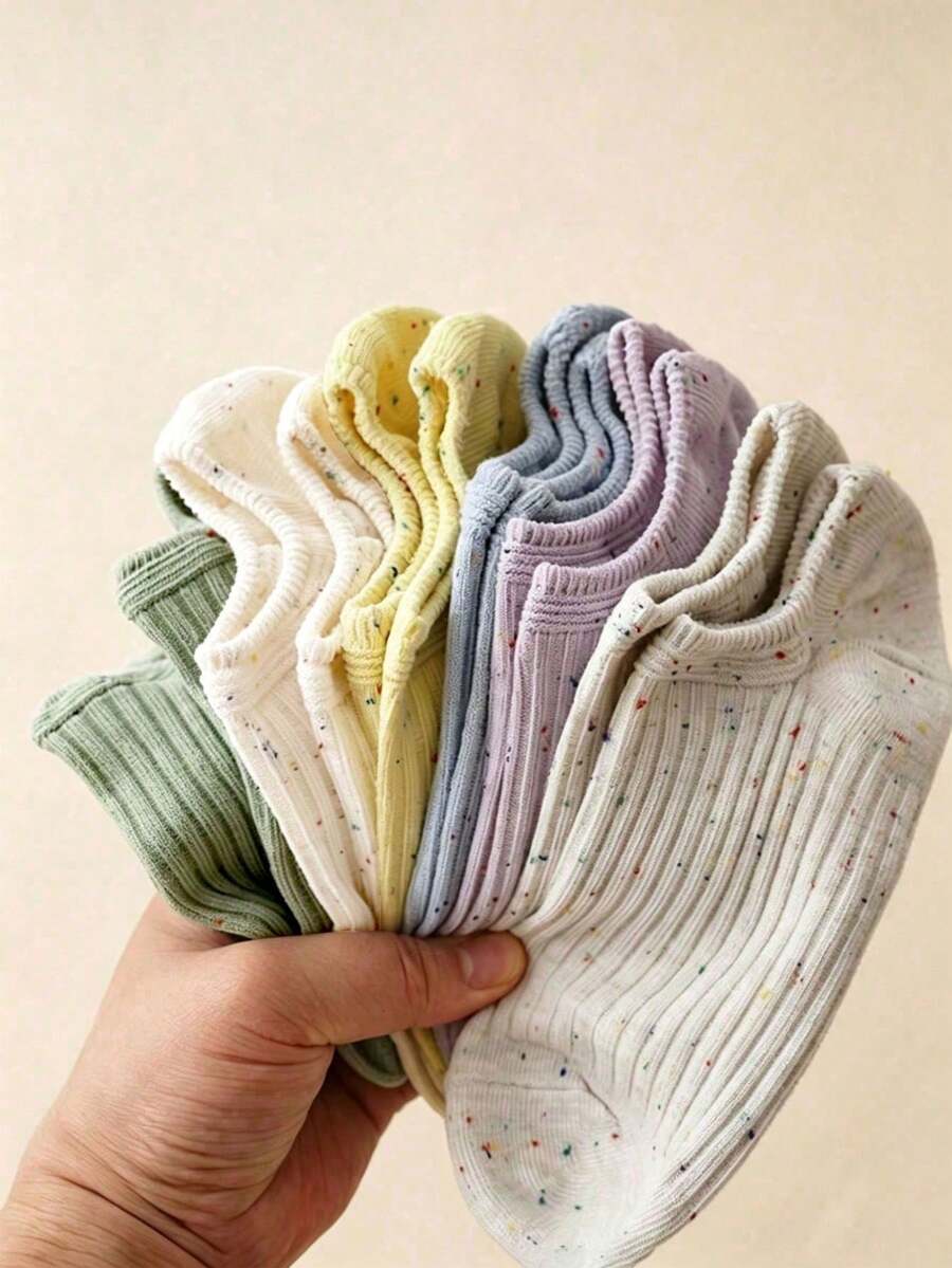1/6 Pairs Women's Colorful Solid Color Boat Socks, Sweet Casual Breathable Invisible Socks, Suitable For Daily Wear, Sports, Home, All Seasons - Multicolor - View 1