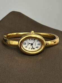 1pc Gold Bangle Style Quartz Watch, Fashionable Casual, Suitable For Daily Wear, Also An Ideal Back-To-School/Graduation Gift - Gold - View 11