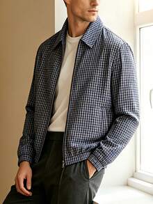 Old Money Men's Autumn/Winter Blue & Black Plaid Old Money Style Business Casual Jacket - Blue - View 4