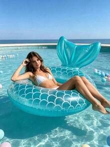 1pc Inflatable Mermaid Tail Swim Ring, Suitable For Swimming Pool, Beach, Theme Party, Inflatable Floating Device, Auxiliary Tool, Pool Raft, Water Resting Seat, Air Pump Sold Separately - Multicolor - View 2