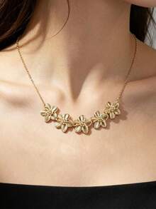 1pc Elegant Fashion Minimalist Flower Necklace Suitable For Daily Wear - Gold - View 2