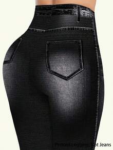 Celana Panjang 7/8 Ukuran Plus Modis, Motif Denim, Potongan Slim Fit, Desain Detail Rusak, Elastisitas Sedang, Untuk Liburan Musim Semi, Musim Panas, dan Musim Gugur - MultiWarna - View 5