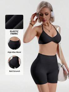 3pcs Women's Seamless Solid Color Pleated Racerback Sports Bra Strapless Bralette Fall - Multicolor - View 3