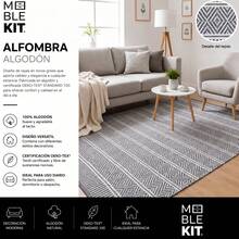 KIWI MOBLEKIT | Baumwollteppich 120 x 170 cm, Grau-Weiß mit geometrischem Muster, Wohn- und Schlafzimmerteppich, weicher Stoff aus 100 % Baumwolle, OEKO-TEX Standard 100 zertifiziert, nordischer Stil - Grau / Weiß op1 - Übersicht 3