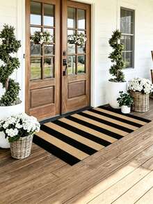 1pc Front Porch Door Mat/Rugs , Black And Brown Striped Outdoor Rug, Washed Indoor Outdoor Door Mat, Farmhouse Style Small Area Rug, Suitable For Front Porch/Entry/Home Entrance, Halloween Decor, Christmas Decrotions, Fall Decor, Fall Home Decor - A - View 10