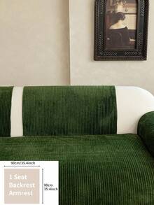 1pc Solid Color Classic Minimalist Striped Sofa Cushion, All-Season Anti-Slip Breathable Machine Washable, Pet-Friendly, Suitable For Living Room, Bedroom 1/2/3/4 Combination Sofa Home Decor Protection - Dark Green - View 11