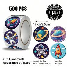 500pcs/Roll Round Self-Adhesive Envelope Seals, Scrapbooking DIY Decorative Stickers, 10 Different Space/Planet/Earth/Universe Patterns, Planner Collage Material, Christmas Gift Wrapping Seals, Vintage Photo Album, Storage Jar Gift Box Decoration - Planet/Universe Patterns - View 3