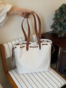 Large Capacity Canvas Bag. Fashionable Shoulder Bag. Casual Tote Bag. Simple Commuter Underarm Bag - Multicolor - View 3