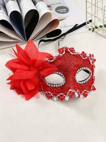 1pc Halloween Venetian Lace Mask With Side Floral Rhinestone Half Face Eye Mask, Unisex Costume Accessory For Masquerade Ball, Carnival Party, Photo Props - Multicolor - View 9