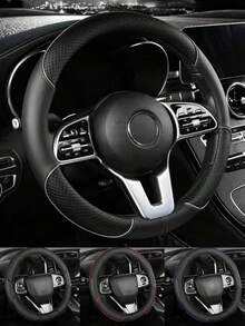 1pc PU Splicing Anti-Slip Wear-Resistant Breathable Sweat-Absorbing Car Steering Wheel Cover, Fits 14.5-15 Inch Diameter Steering Wheel, All-Season Universal, Odorless Decorative Steering Wheel Cover - Split Handlebar Grips - View 12