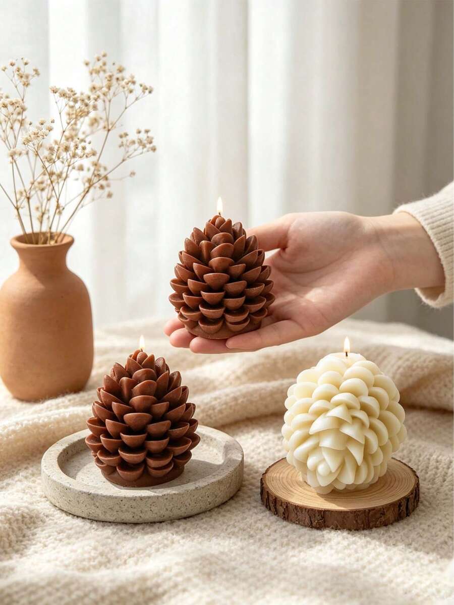 1件裝聖誕松果矽膠蠟燭模具 DIY裝飾聖誕蠟燭製作模板,節日家居裝飾翻模工具,細緻花紋易脫模設計,適用於家居裝飾、壁爐、客廳、中心裝飾、辦公室,情人節禮物、蠟燭套組、香氛蠟燭、送朋友禮物、女性禮物 - 白色 - 查看 1