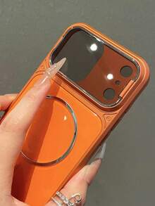 奢華亮片相機保護支架磁吸手機殼，適用於 iPhone 17 Pro Max 17 Pro 17 16 Pro Max 16 Pro 16 15 Pro Max 15 Pro Max 15 Pro 15 14 Pro Max 14 Pro 14 13 Pro Max 13 Pro 13，支援無線充電，防摔鏡頭保護背蓋 - 橘色 - 查看 3