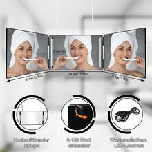 Hängender Faltbarer 3-Wege-Spiegel Mit LED-Licht & 2 Verstellbaren Haken, 360°-Rundumsicht Für Make-up & Haarstyling – Ideal Für Miet-Schlafzimmer, Wohnheim-Frisiertische & Professionell Beleuchtete Körperpflege - Schwarz 1St - Übersicht 3