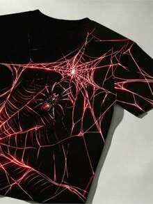 Men's Plus Size Punk Spider Web Print T-Shirt, Dark Style, Streetwear Casual - Black - View 5