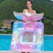 Adult Mermaid Floating Pool Blinds Portable Inflatable Raft With Handle, Essential Swimming Accessory, Suitable For Pool Parties, Beaches - A - View 4
