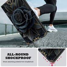 GLANDOTU Vintage Gothic Black & Gold Rose Pattern PU Leather Phone Wallet Case, With Card Slots, Lanyard And Flip Cover Stand, Compatible With Multiple Phone Brands And Models - Multicolor - View 4