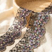 1/3" 13cm Wide 3D Floral Embroidered Lace Trim With Sequins And Beads, Fan-Shaped Edge Transparent Mesh Lace Trim, Suitable For Sewing DIY Crafts, Bridal Wedding Veil, Underwear, Clothing Accessories, Vintage Elegant Lace Trim - Multicolor - View 1