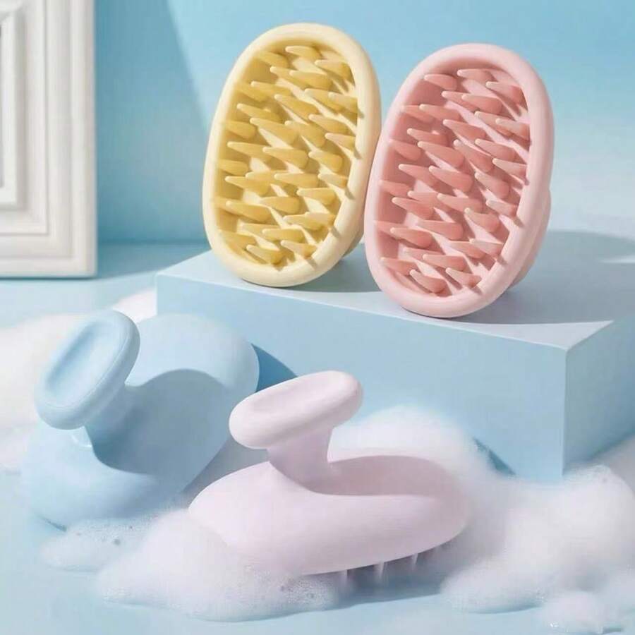 Handheld Scalp Massage Shampoo Brush With Soft Bristles, Wet & Dry Use, Scalp Soothing Hair Washing Tool - Silicone Brush - View 1