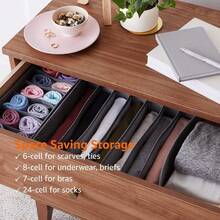 4 Packs Fabric Drawer Organizer Dividers, Multi-Grid Underwear Storage Box For Wardrobe Tidying & Home Happiness Boost - Grey - View 4