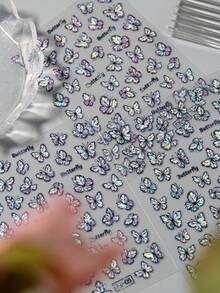 6 Sheets Holographic Butterfly Nail Stickers, Laser Black White Shimmer Nail Decals, Dreamy Fairy Style Nail Art Supplies For Summer Party & Wedding Nail Charms Decorations - Multicolor - View 6