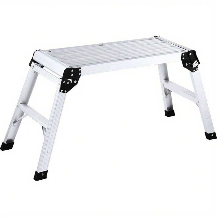 Portable Folding Aluminum Ladder, Wide Step With Non-Slip Feet, Lightweight And Stable Design, Durable Structure For Car Washing, Home, Cleaning, Painting, Garage And DIY Projects - Silver - View 1