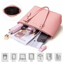 UKEIN 4PCS Women Fashion Handbags Purses Wallet Tote Shoulder Bags Casual Crossbody Bags, Best Valentine's Day Gift For Ladies Girls, Satchel Purse Set 4pcs - 粉色 - 查看 5