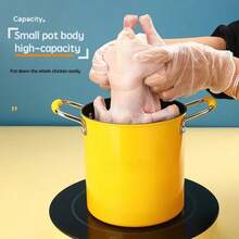 3L Cute Yellow Deep Frying Pot Set With Stainless Steel Fry Basket & Glass Lid, Non-Stick Small Multi-Functional Cookware With Heat Resistant Handles, Mini Deep Fryer Pot For Fried Chicken French Fries Noodles Soup Home Kitchen Use - A - View 4