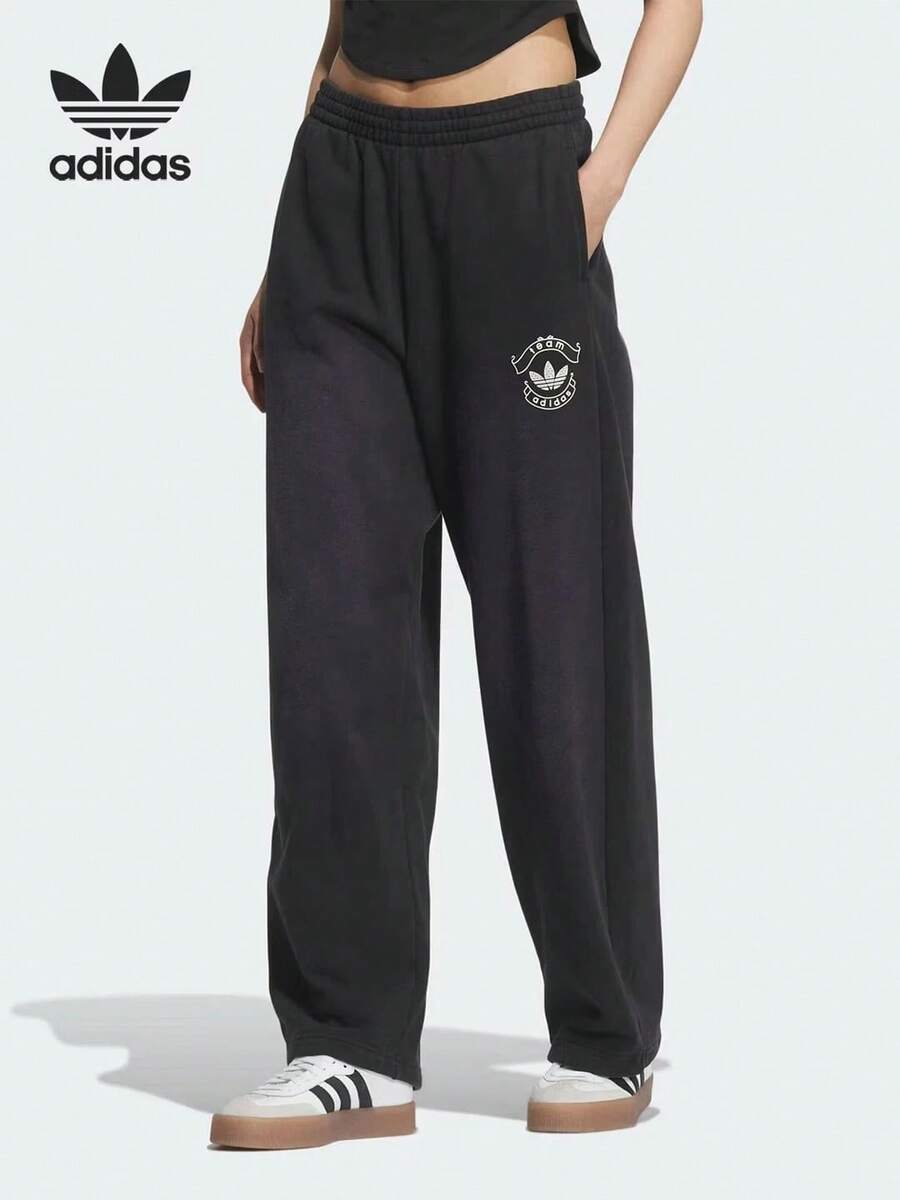 Adidas بنطال رياضي فضفاض للنساء من كلوفر مع رباط غير مرئي - الأسود - مشاهدة 1
