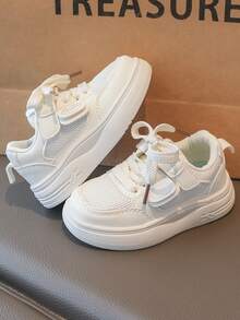 Infant & Toddler Simple Versatile Casual Sports Shoes - Spring/Autumn New Unisex Skate/Training-Running Shoes, Lace-Up Closure, Comfortable Breathable Mesh And Soft Upper, Lightweight Sole, Fashionable Daily And School Children's Shoes - White - View 6