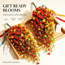 12Pcs Orange Artificial Hanging Morning Glory Vine, Realistic Fake Floral For Fall, Thanksgiving & Halloween Decor, Weatherproof Fake Flower For Indoor Outdoor Wall Porch Garden Home Ornament - Orange - View 8