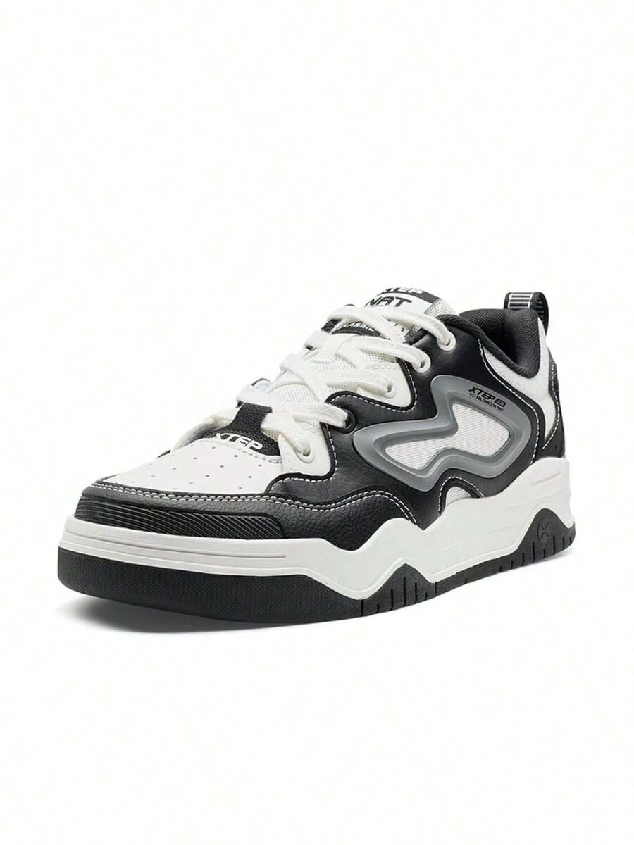 XTEP New Thick Sole Height-Increasing Versatile Casual Comfortable Lightweight Men's Skate Shoes - Black and White - View 1