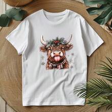 1/2/3pcs Christmas Highland Cow Heat Transfer Sticker, Long-Haired Yak With Tongue Out, Pine Branch Red Berry Wreath, Red And White Plaid Scarf, Snowflake And Snow Elements, Cozy Winter Cartoon Christmas DIY Print, Suitable For T-Shirts, Sweatshirts, Canvas Bags - Multicolor - View 2