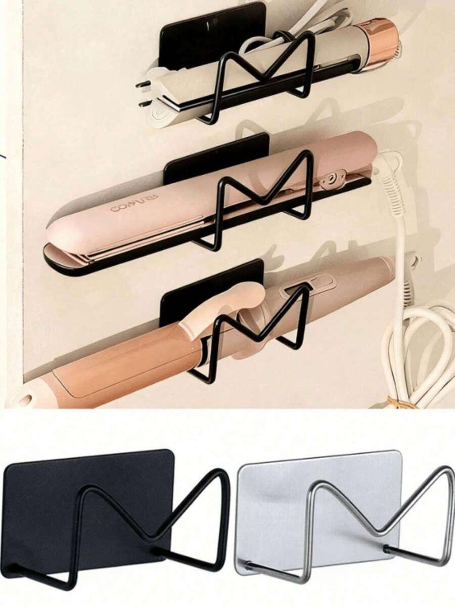 2pcs/1pc No-Drill Wall-Mounted Curling Iron/Hair Straightener Storage Rack, Multi-Function Hook | Bathroom Hook | Metal Bathroom Cabinet/Glasses Storage Rack | Strong Adhesive Hair Straightener Storage Rack, Square Multi-Function Hook | Bathroom Hook | Metal Bathroom Cabinet/Glasses Storage Rack | High-Strength Adhesive Hair Dryer Bracket, Can Be Installed Under Sink | Multi-Function Hair Care Tool Wall-Mounted Storage Rack, Suitable For Bathroom