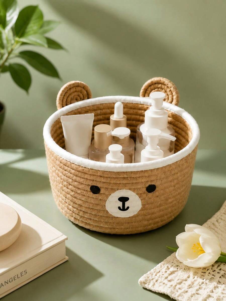 1pc/2pcs Multi-Functional Desktop Storage Basket, Suitable For Desktop Cosmetics And Miscellaneous Items, With Cute Cartoon Pattern, Home Decor, School Gift, Living Room And Bedroom Storage Organization - Multicolor - View 1