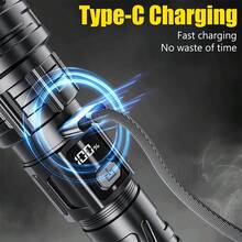 1件式數位電量顯示可縮放LED手電筒，USB充電ABS手持手電筒，伸縮對焦，適用露營、徒步、釣魚、戶外緊急照明 - 手電筒 - 查看 4